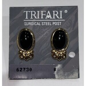 Trifari Earrings Studs Gold Tone Surgical Steel Post Vintage Classic Crown